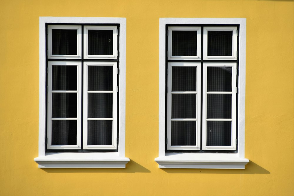 White framed windows on a home exterior