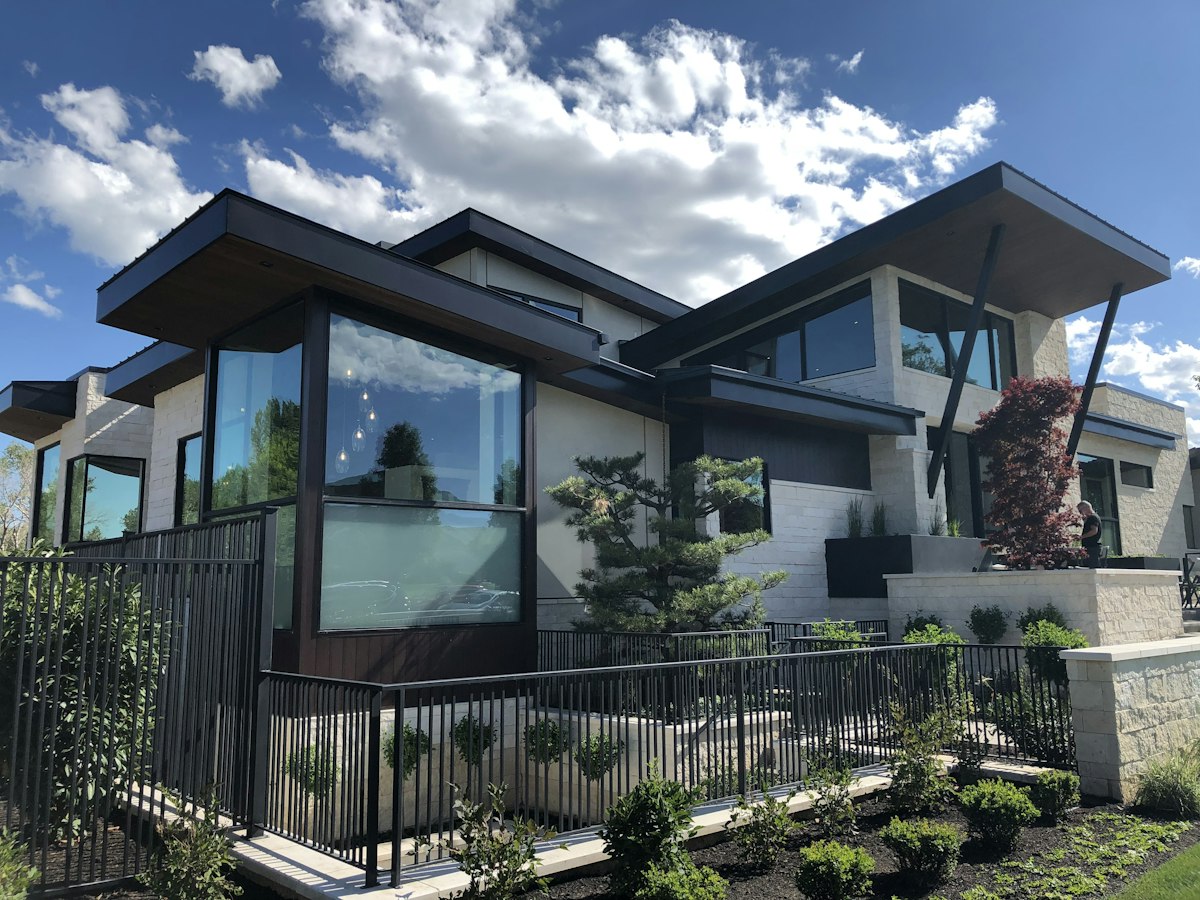 Modern home exterior with large windows